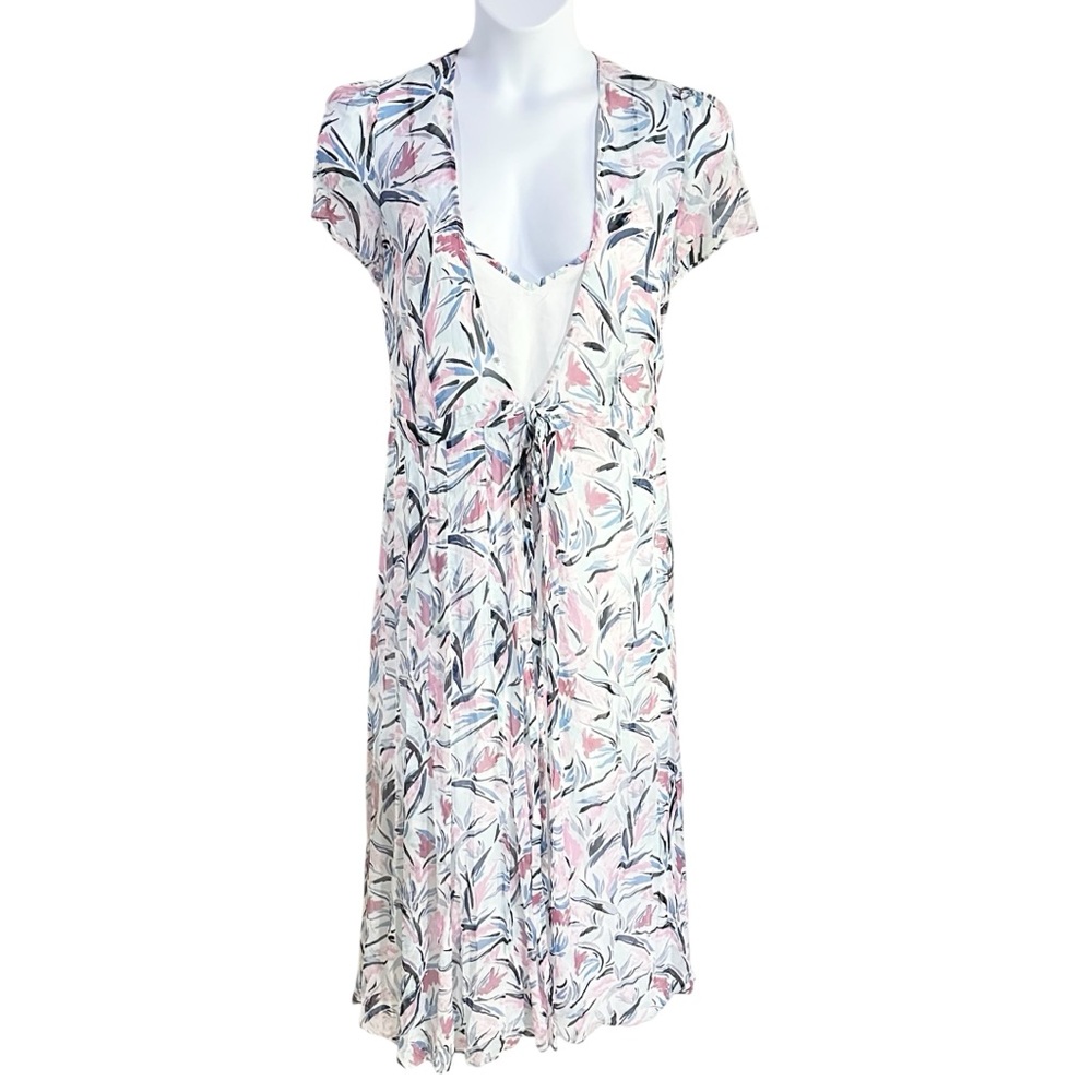Club Monaco Light Pink and Blue Floral Tie Front Maxi Dress Size 8